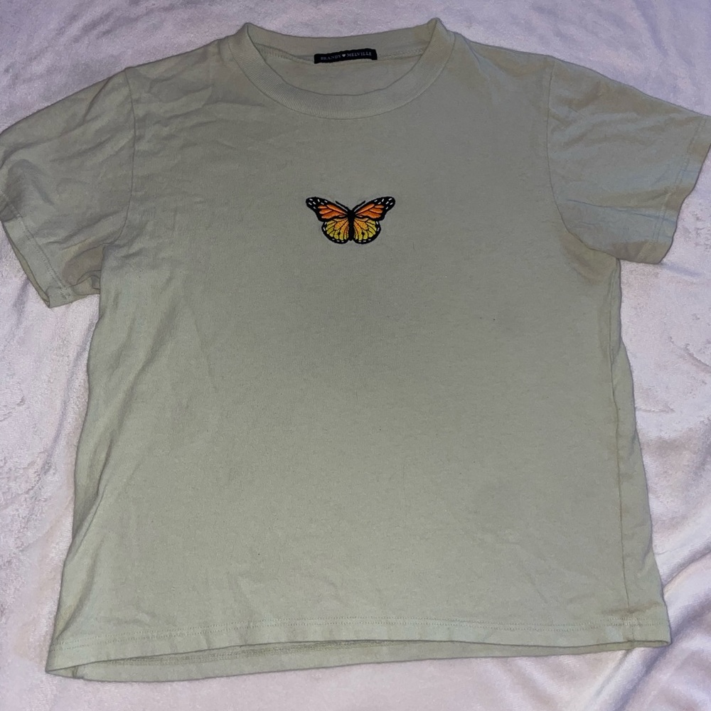 Monarch butterfly green brandy Melville T-shirt - OS